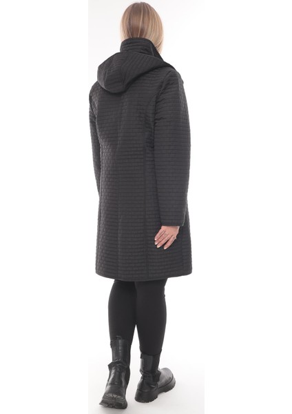 Reva Kapüşonlu Kapitone Kışlık Lacivert Büyük Beden Kadın Mont