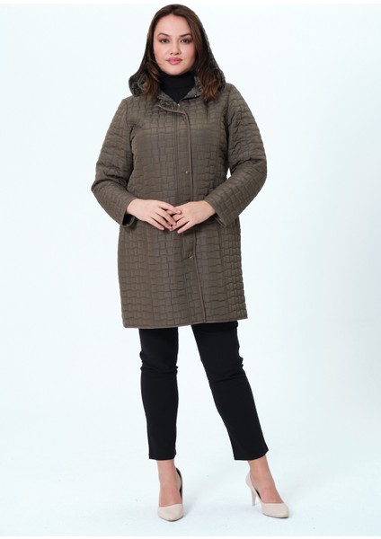 Reva Kapüşonlu Kapitone Kışlık Büyük Beden Kadın Mont10