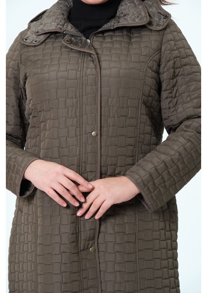 Reva Kapüşonlu Kapitone Kışlık Büyük Beden Kadın Mont10