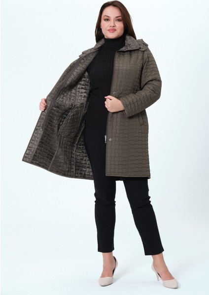 Reva Kapüşonlu Kapitone Kışlık Büyük Beden Kadın Mont10