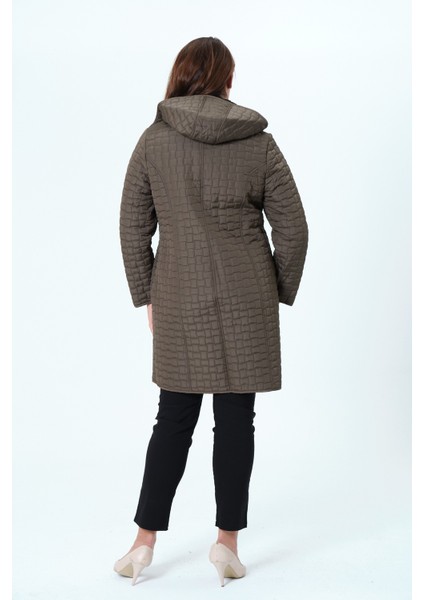Reva Kapüşonlu Kapitone Kışlık Büyük Beden Kadın Mont10