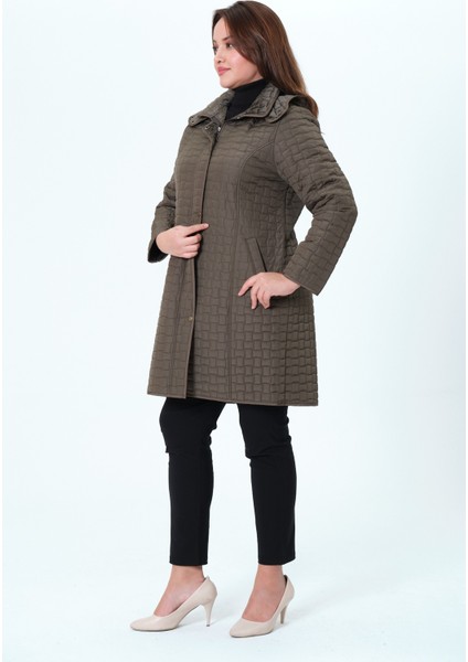 Reva Kapüşonlu Kapitone Kışlık Büyük Beden Kadın Mont10