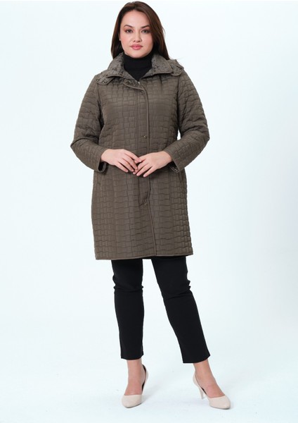 Reva Kapüşonlu Kapitone Kışlık Büyük Beden Kadın Mont10