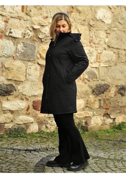 Reva Kapüşonlu Kapitone Kışlık Lacivert Büyük Beden Kadın Mont fiyatları