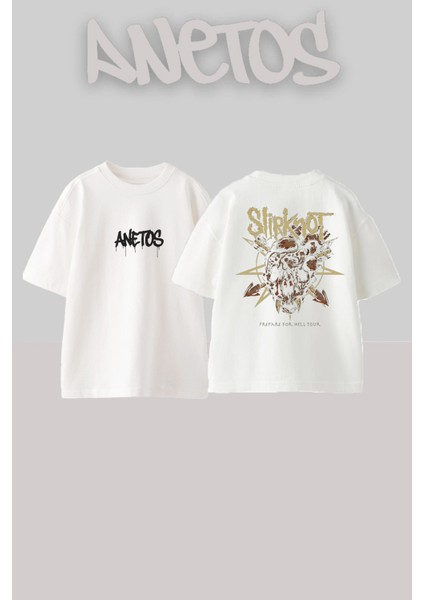 Slipknot 26TASARIM Sırt Baskılı Pamuk Beyaz Oversize T-Shirt