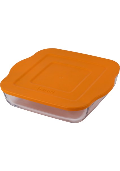 Turuncu Plastik Kapaklı Sade Kare Küçük Cam Tepsi