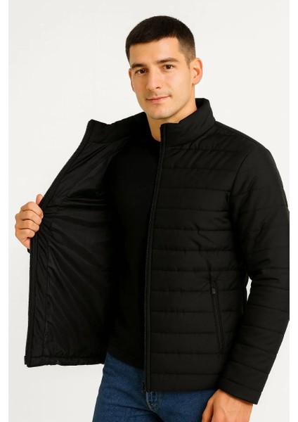 Erkek Bomber Mont Ceket – Su Itici Kumaş, Kapitone Astarlı, Fermuarlı, Kışlık - Siyah