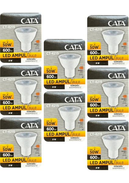 (8 adet) Cata 8W (50W) 3000K (Sarı Işık) GU10 DUYLU LED Spot Ampul