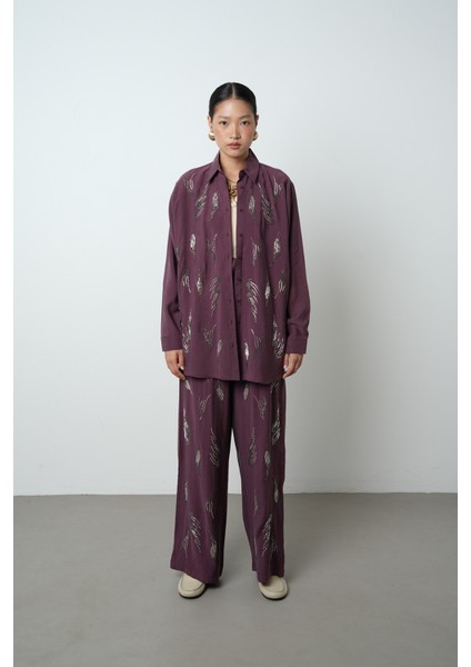 Kadın Önü Taş Işlemeli Düz Renk Oversize Gömlek fırsatları