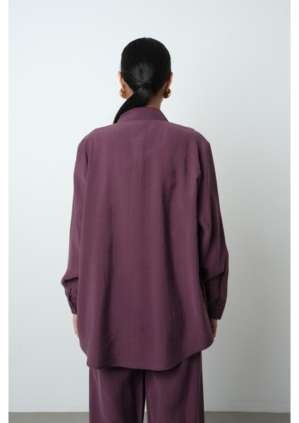 Kadın Önü Taş Işlemeli Düz Renk Oversize Gömlek indirimleri