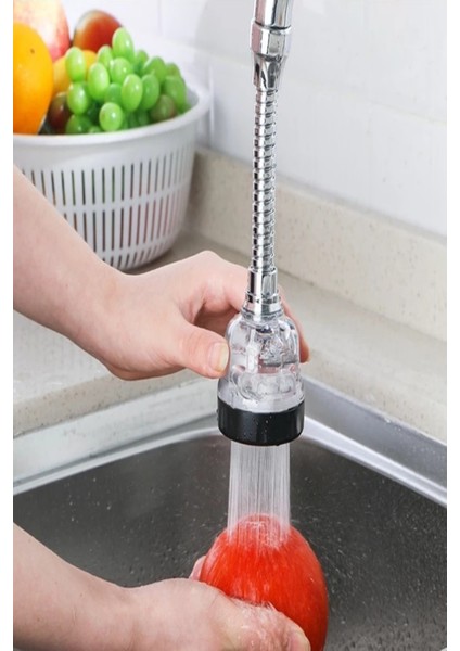 360° Dönerli Fonksiyonlu Şeffaf Mutfak Lavabo Batarya Musluk Başlığı Esnek Turbo Flex