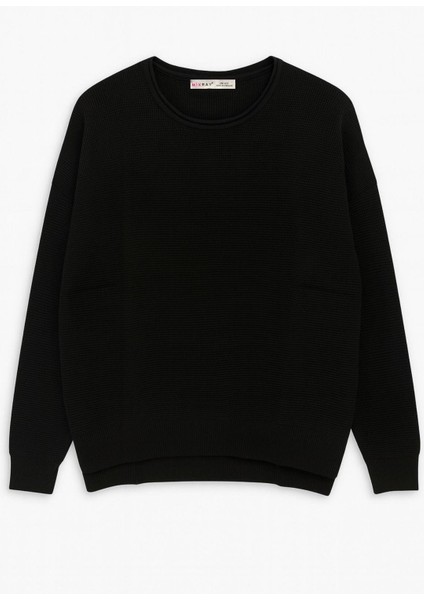 6183 Kadın Nopeli Oversize Triko Ince Kazak Siyah