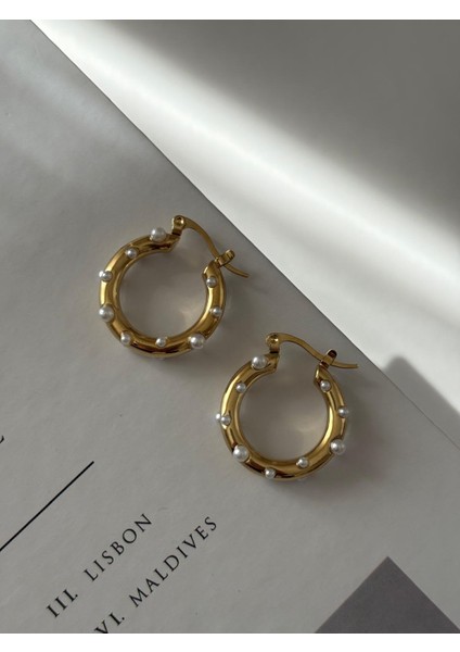 Inci Top Detay Kararmaz Halka Gold Çelik Küpe