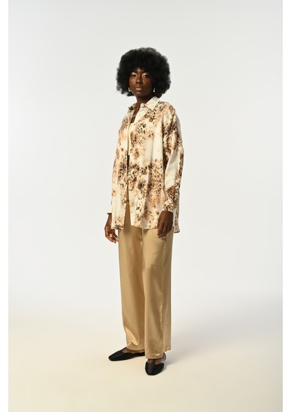 Kadın Leopar Desenli Oversize Kesim Gömlek fırsatları