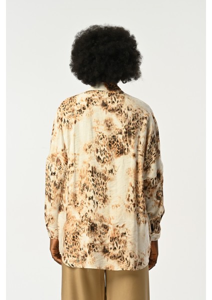 Kadın Leopar Desenli Oversize Kesim Gömlek indirimleri