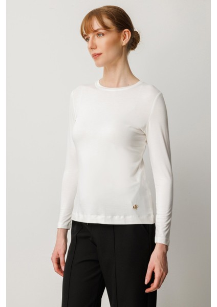 Kadın Metal Aksesuarlı Sıfır Yaka Basic Bluz 61303 Ekru fiyatları