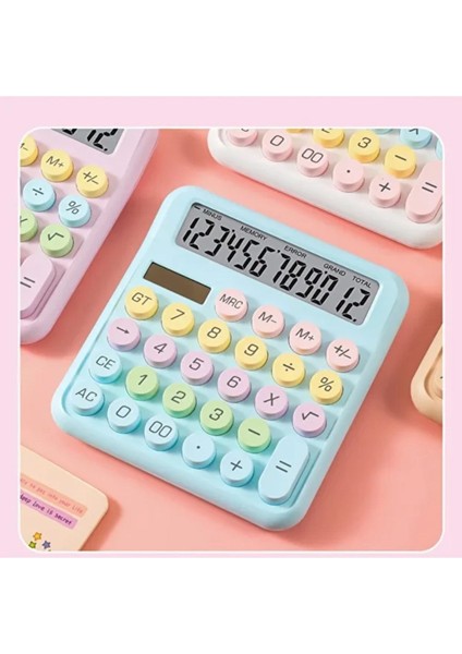 Pinterest Renkli Hesap Makinesi 12 Haneli Yuvarlak Tuşlu Şirin Hesap Makinesi - 4 Fonksiyonlu