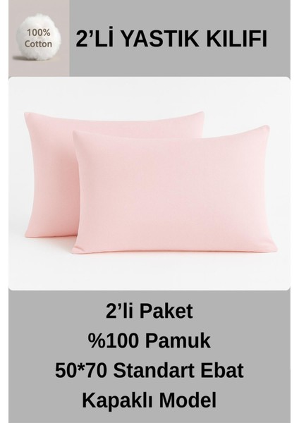 %100 Pamuk Yastik Kilifi 50*70 ( 2 Adet) -Pembe