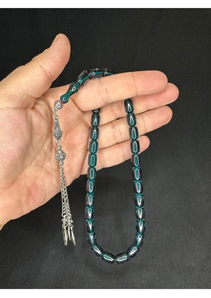 Ateş Kehribar Tesbih Koyu Yeşil Renkli Kapsül Kesim 11MMX8MM T-615 indirimleri