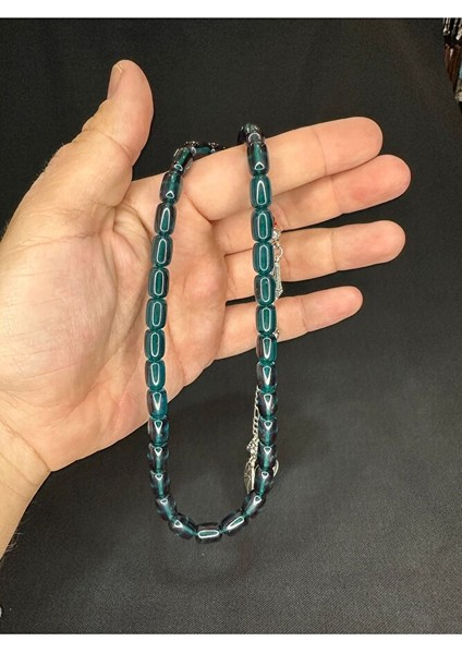 Ateş Kehribar Tesbih Koyu Yeşil Renkli Kapsül Kesim 11MMX8MM T-615