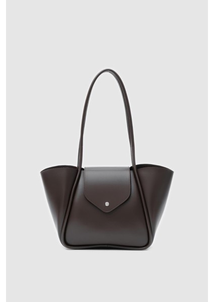 Jolin Omuz Çantası Acıkahve Mat Deri Makyaj Çantalı