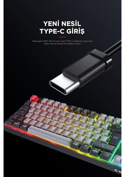Yoru Tkl Type-C Outemu Rgb Red Swich Mekanik Oyuncu Klavyesi- Gri/siyah fiyatları