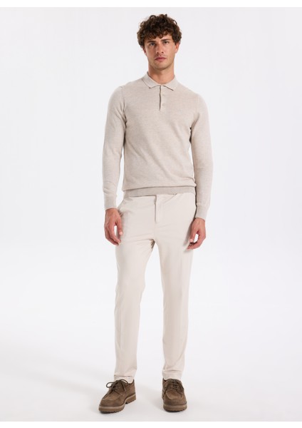 Polo Yaka Basic Düz Bej Melanj Erkek Kazak F5WM-KZK 2553 fiyatları