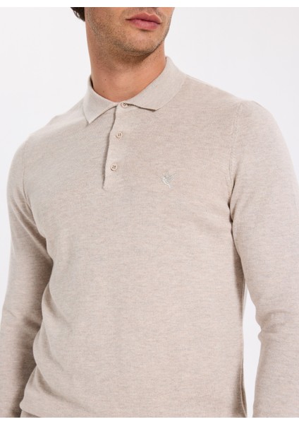 Polo Yaka Basic Düz Bej Melanj Erkek Kazak F5WM-KZK 2553 fırsatları