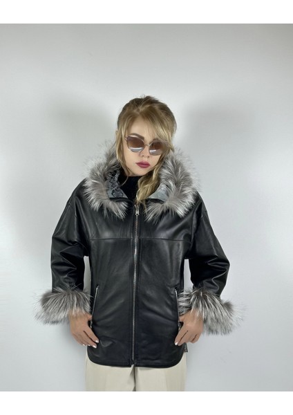 Çift Taraflı Giyilebilir Kadın Deri Mont 340
