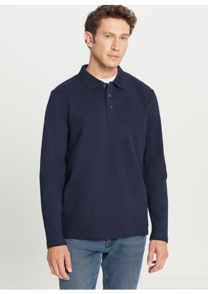 Polo Yaka Lacivert Erkek Sweatshırt ACE052261086_LAC