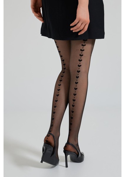 Kadın Kalpli İnce Külotlu Çorap Siyah modelleri