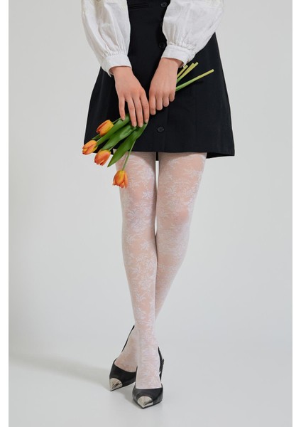 Kadın Dantel Detaylı İnce Külotlu Çorap Beyaz fiyatları