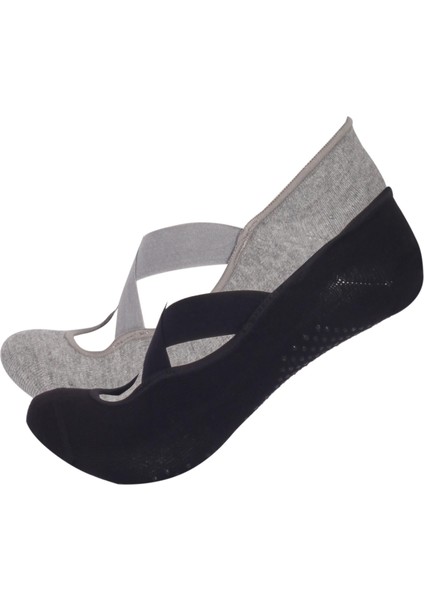 Kadın 2'li Asta Yoga/Pilates Çorabı Gri / Siyah indirimleri