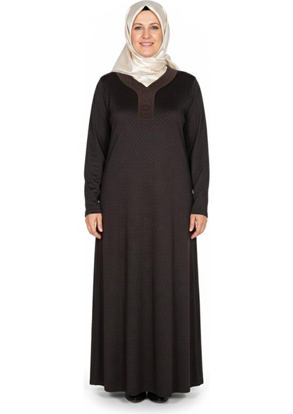 Hesna Kadın Buket Büyük Beden Devore Kuplu Kışlık Kahve Elbise