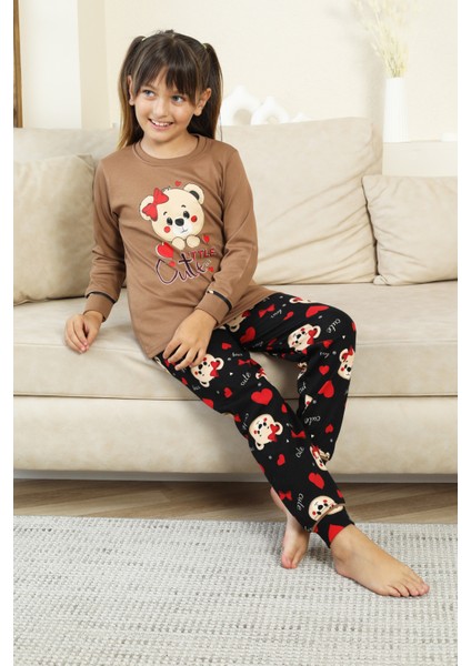 Kız Çocuk Ayıcık Baskılı %100 Pamuk Interlok Kumaş Pijama Takımı 12347 fiyatları
