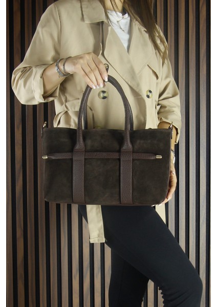 Bitter Hakiki Dana Süet Fermuarlı Üç Bölmeli Iç Cepli Askılı Orta Boy Günlük Omuz Çantası fırsatları