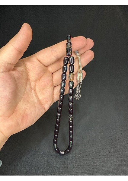 Ateş Kehribar Tesbih Yeşil-Siyah Renkli Kapsül Kesim 11,5mmx7,5mm T-618 fırsatları