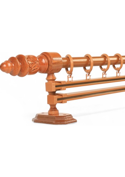 Modern Demonte Başlıklı Çift Raylı Ahşap Rustik Perde Askısı