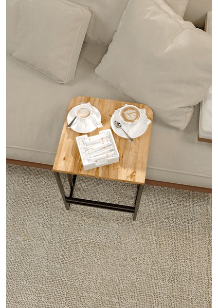 Zigon ve Yan Sehpa Ahşap Metal Tasarım Çam Traverten Renk Taşınabilir Kullanışlı Dekoratif Modern fırsatları