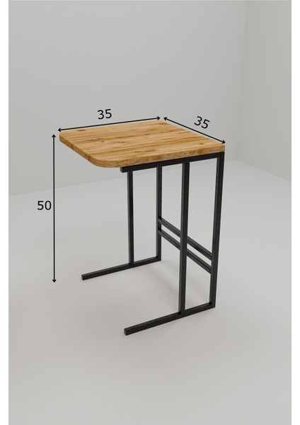 Zigon ve Yan Sehpa Ahşap Metal Tasarım Çam Traverten Renk Taşınabilir Kullanışlı Dekoratif Modern