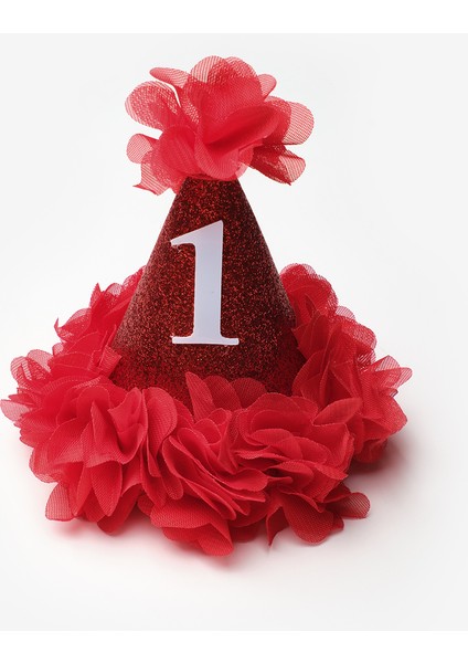 Kırmızı 1 Yaş Huni Doğum Günü Tacı