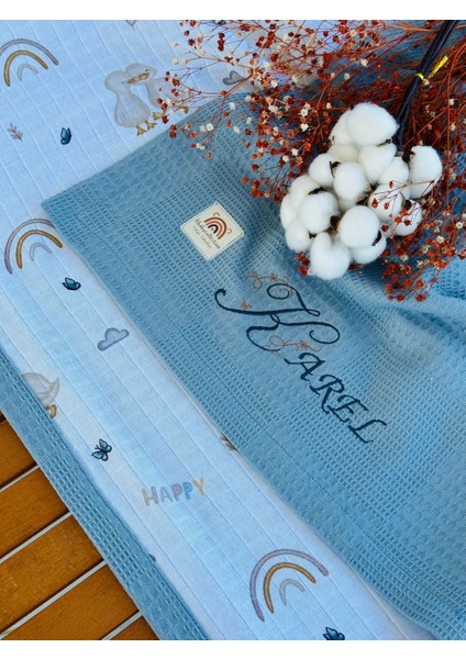 Ftbabycollection Çift Taraflı Kişiye Özel Isim Nakışlı Waffle Pike & Müslin Bebek BATTANIYESI 90X100 CM fırsatları