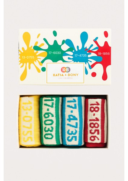 Unisex Pantone Renkli 4'lü Kutulu Soket Çorap