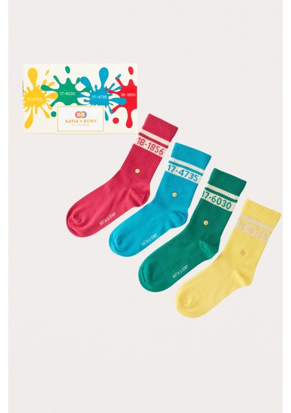 Unisex Pantone Renkli 4'lü Kutulu Soket Çorap