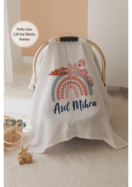 %100 Pamuk Isme Özel Çift Katlı Müslin Puset Örtüsü - Gökkuşağı