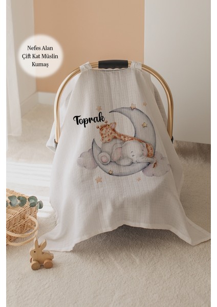 %100 Pamuk Isme Özel Çift Katlı Müslin Puset Örtüsü - Fil