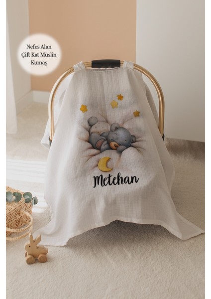 %100 Pamuk Isme Özel Çift Katlı Müslin Puset Örtüsü - Ayıcık