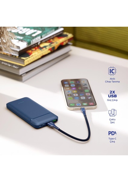 PBS131 10000 Mah Powerbank Type-C Girişli Çift USB Hızlı Şarj Cihazı Navy fiyatları