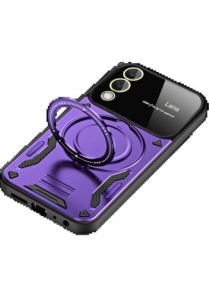Samsung Galaxy S25 Edge Kılıf Joy Lens Standlı Kapak - Mor modelleri