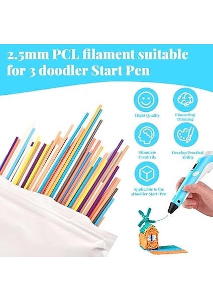 Adet 10 Renkli 3D Doodler Pen Dolum 3doodler Start 3D Kalem Filament Baskı Sıcaklığı Pcl 2,5 mm 3D Baskı Kalem Dolum Paketleri 3 Doodlers Pen Için fiyatları